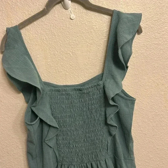 A.Byer Women Ruffled Front Sleeveless Green Summer Dress Size Large - Picture 9 of 10